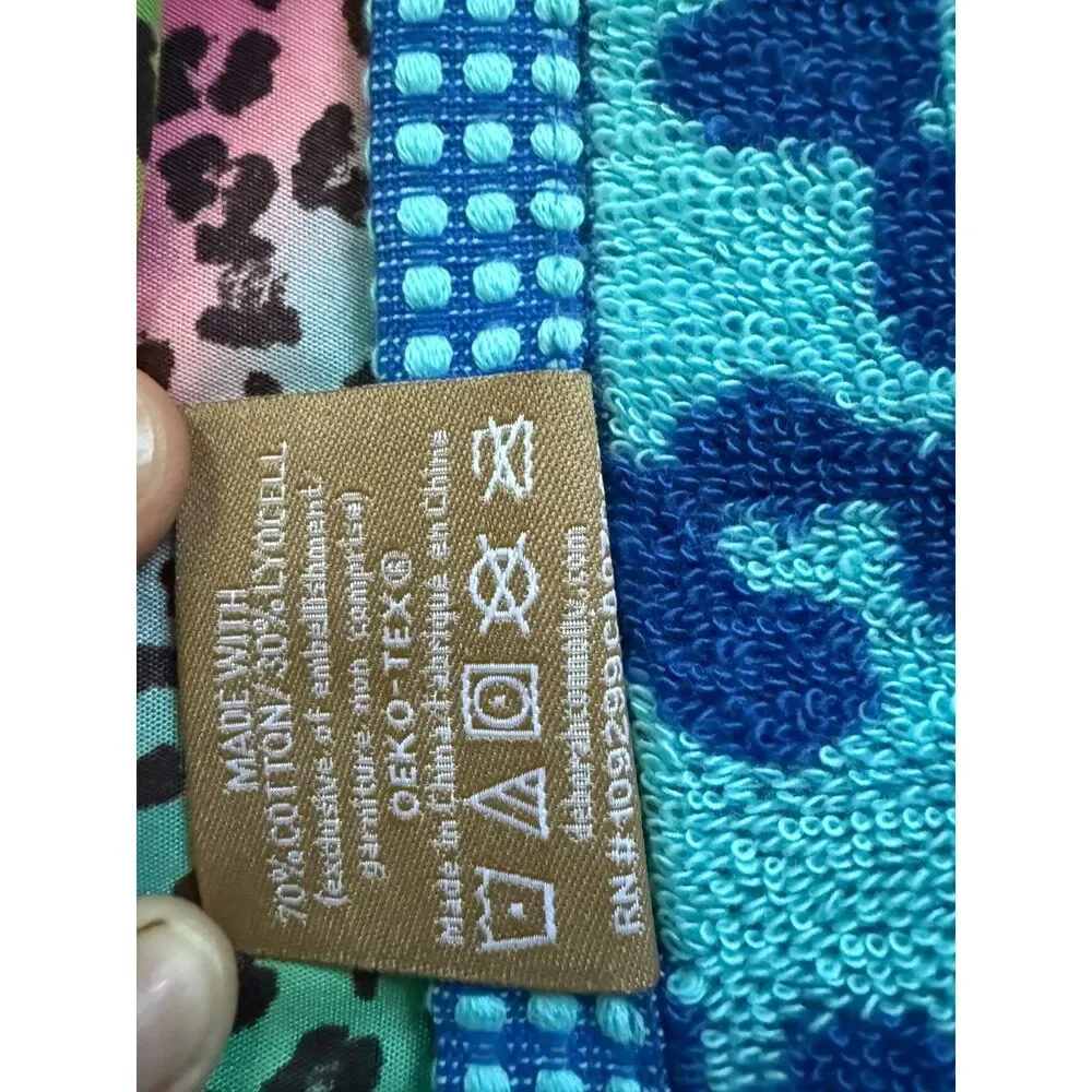 Deborah Connolly Designs Blue Leopard Print Beach Towel NWT 36x68 Cotton Lyocell